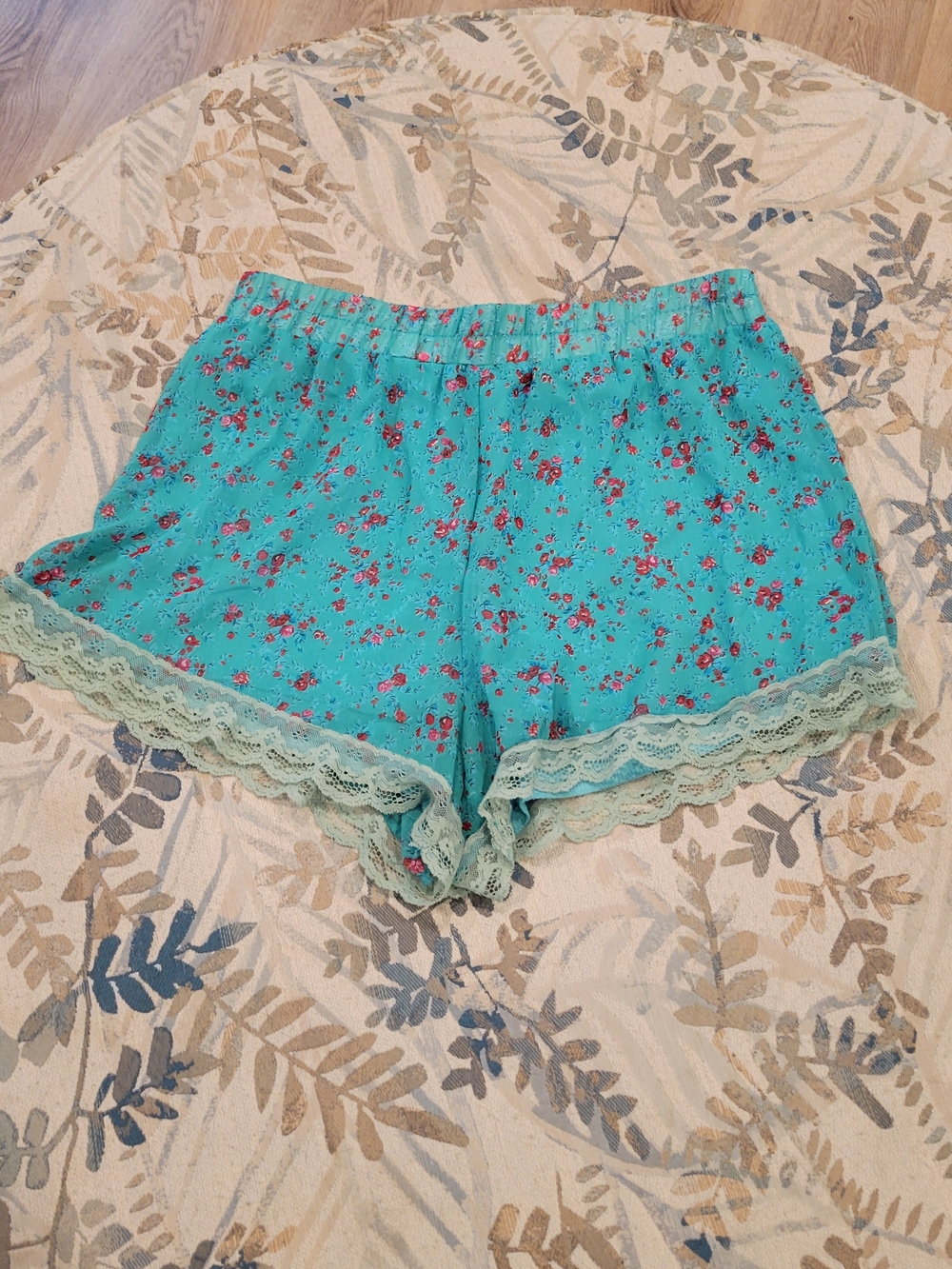 Lush Teal Floral Lace-Trim Sleep Shorts